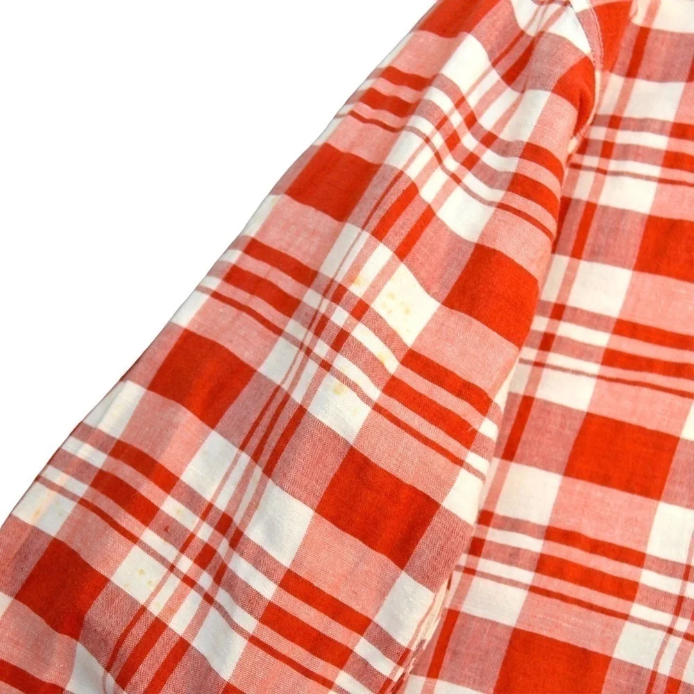 The North Face Men’s Linen Blend‎ Red Plaid Long Sleeve Button Down Shirt, Large